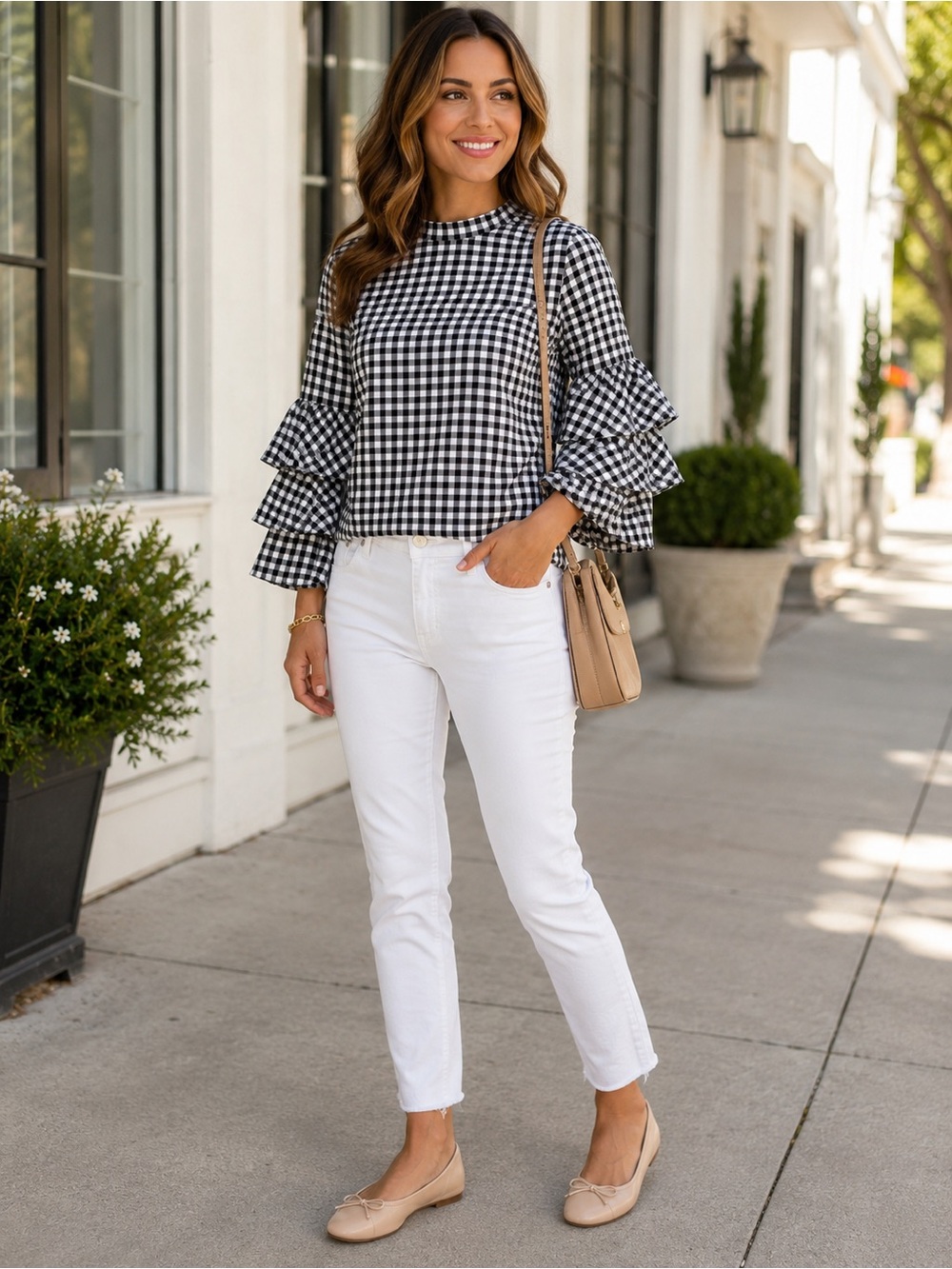 Zara Gingham Ruffle Sleeve Crop Top Cottagecore Parisian Chic Feminine Style SzM